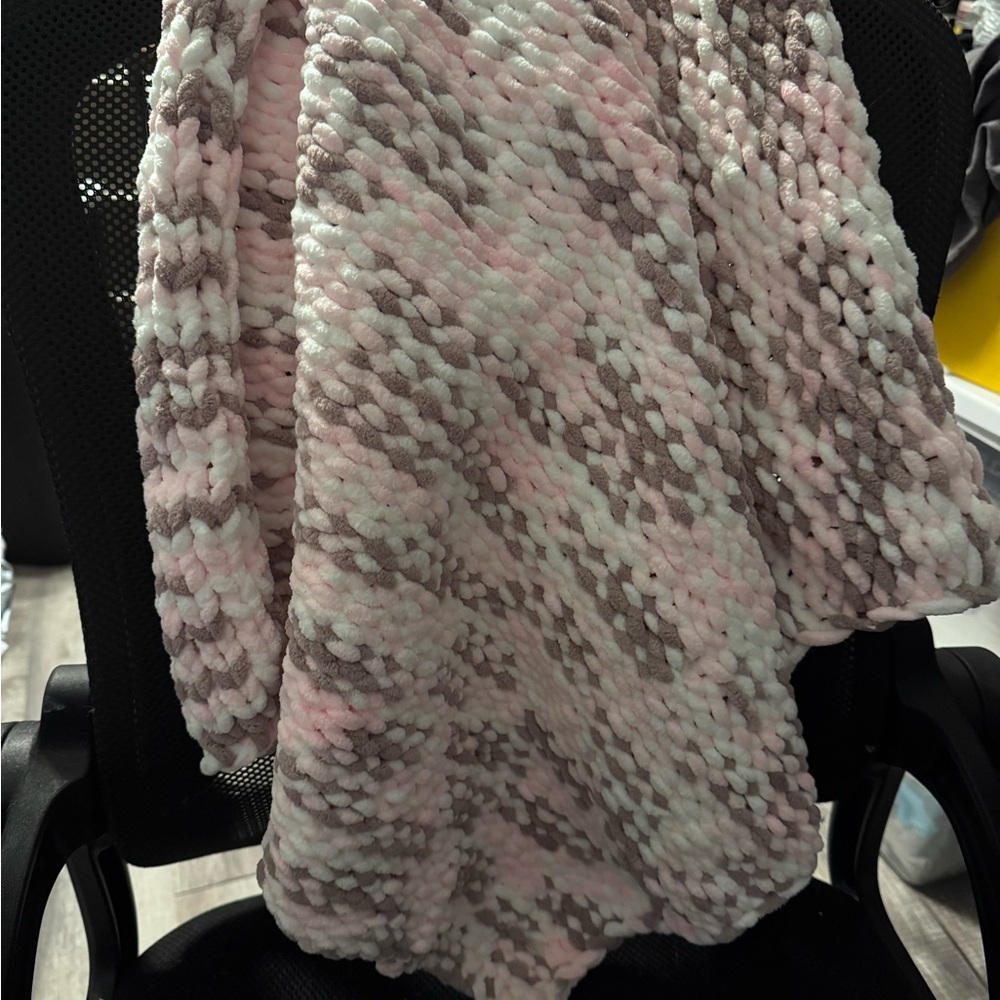 Baby Handmade Chunky Knit Pink and Gray blanket